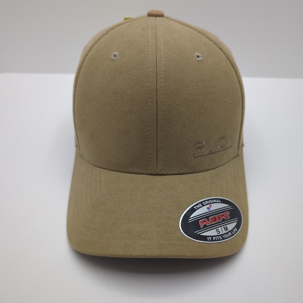 RVCA Bishop Flexfit Hat Khaki Tan Baseball Cap Mens S/M 3D5542501 New‎